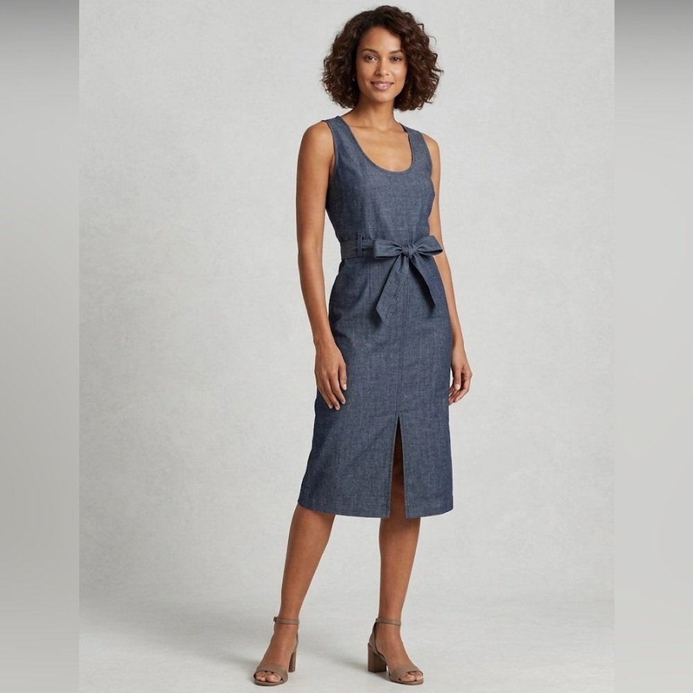 Acne Sleeveless Indigo Blue Denim Tie-Waist Midi Dress